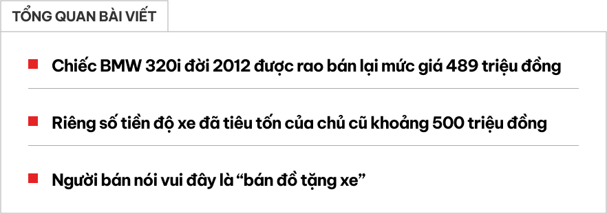 Rao BMW 320i giá gần 490 triệu, người bán cho biết 'bán đồ chơi tặng xe' vì tiền độ đã khoảng 500 triệu đồng- Ảnh 1.
