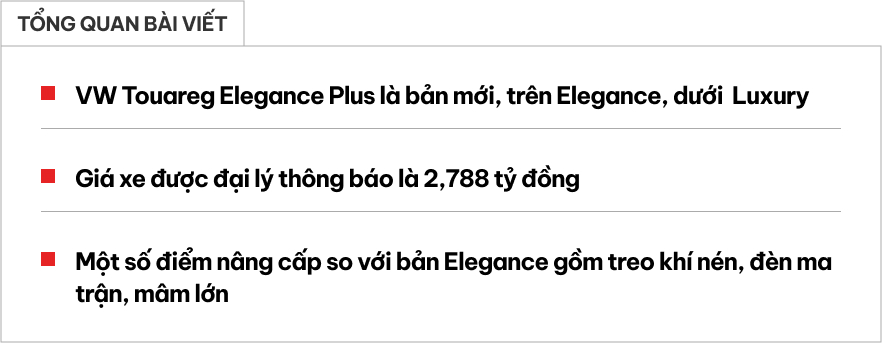 VW Touareg bản mới về đại lý: Giá 2,788 tỷ ngang GLC 300, có đèn ma trận, mâm to, treo khí nén - Ảnh 1.