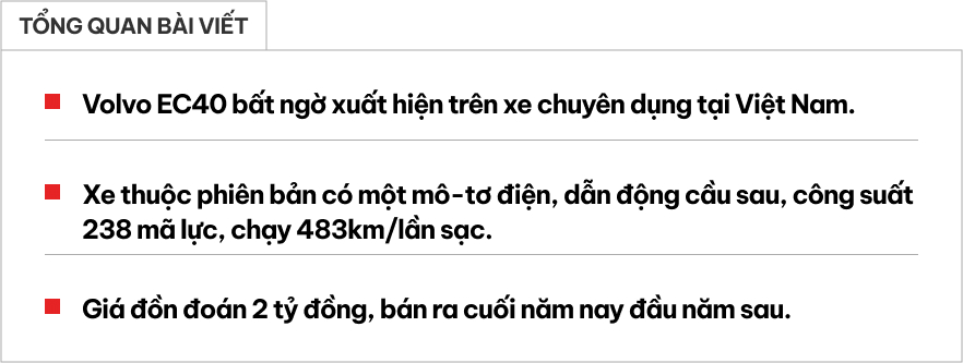 Volvo EC40 lộ diện tại Việt Nam: Giá đồn đoán 2 tỷ đồng, chạy điện hơn 480km/sạc, dễ ra mắt cuối năm nay- Ảnh 1.