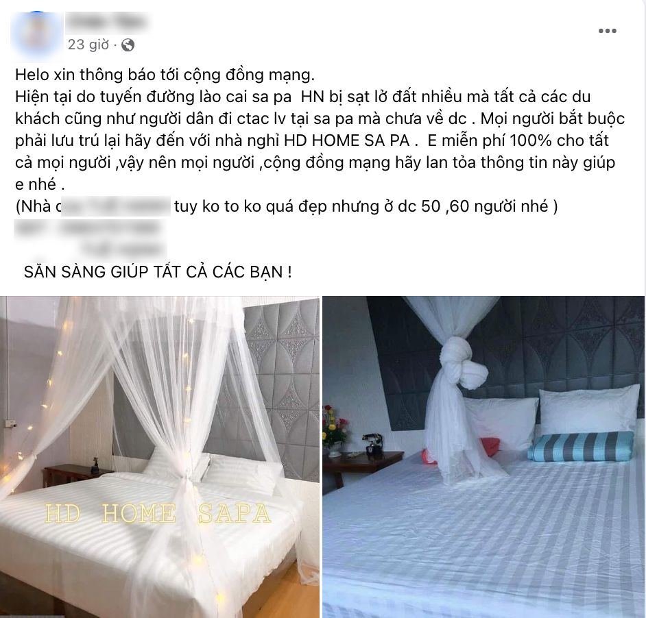 Nhiều cơ sở lưu trú ở Sa Pa miễn phí cho người dân và du khách bị kẹt lại do mưa bão, sạt lở- Ảnh 5.