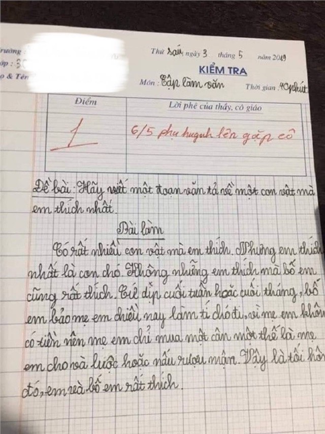Bài văn tả chó của học sinh lớp 3 bị cô giáo cho 1 điểm và mời phụ huynh lên gặp, dân mạng đọc thử rồi tranh cãi ầm ĩ- Ảnh 1.