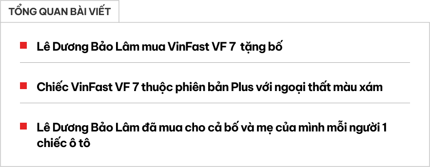 Mua VinFast VF 7 tặng bố dịp đầu năm, Lê Dương Bảo Lâm bị CĐM trêu: ‘Xe tặng bố mà cứ ngỡ anh mua cho mình’- Ảnh 1.