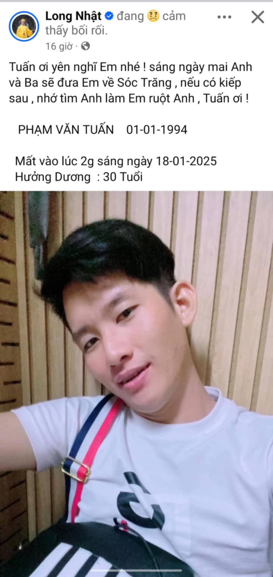 Long Nhật th&ocirc;ng b&aacute;o tin buồn, x&oacute;t xa khi người mất mới chỉ 31 tuổi - Ảnh 1.