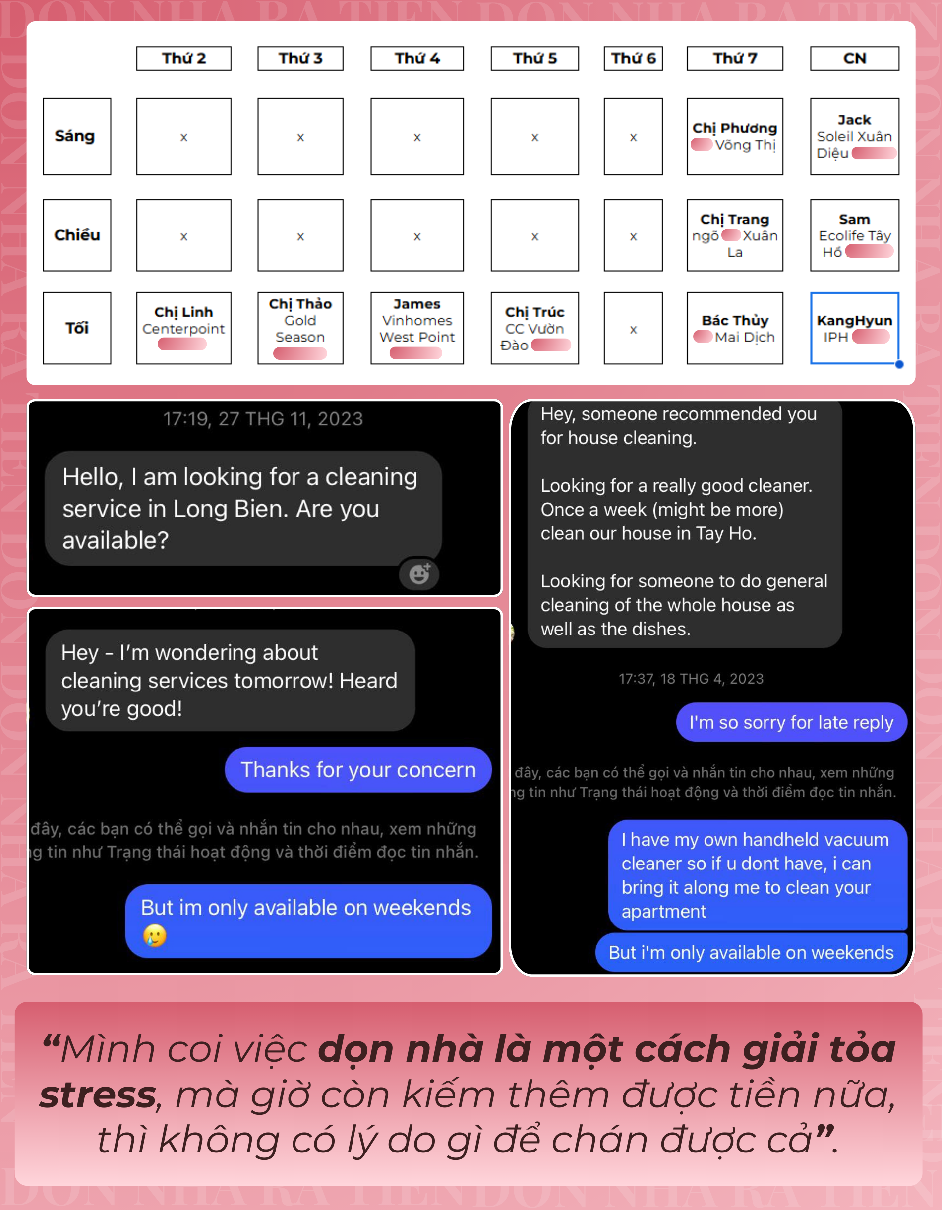Cô gái 30 tuổi ngày làm văn phòng, tối dọn nhà thuê kiếm thêm gần 10 triệu/tháng: Khách tây khách ta đặt lịch kín tuần!- Ảnh 4. Cô gái 30 tuổi ngày làm văn phòng, tối dọn nhà thuê kiếm thêm gần 10 triệu/tháng: Khách tây khách ta đặt lịch kín tuần!- Ảnh 4.