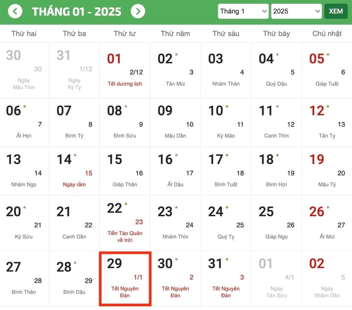 Mùng 1 Tết Ất Tỵ 2025 là ngày nào theo lịch Dương? - Ảnh 1.