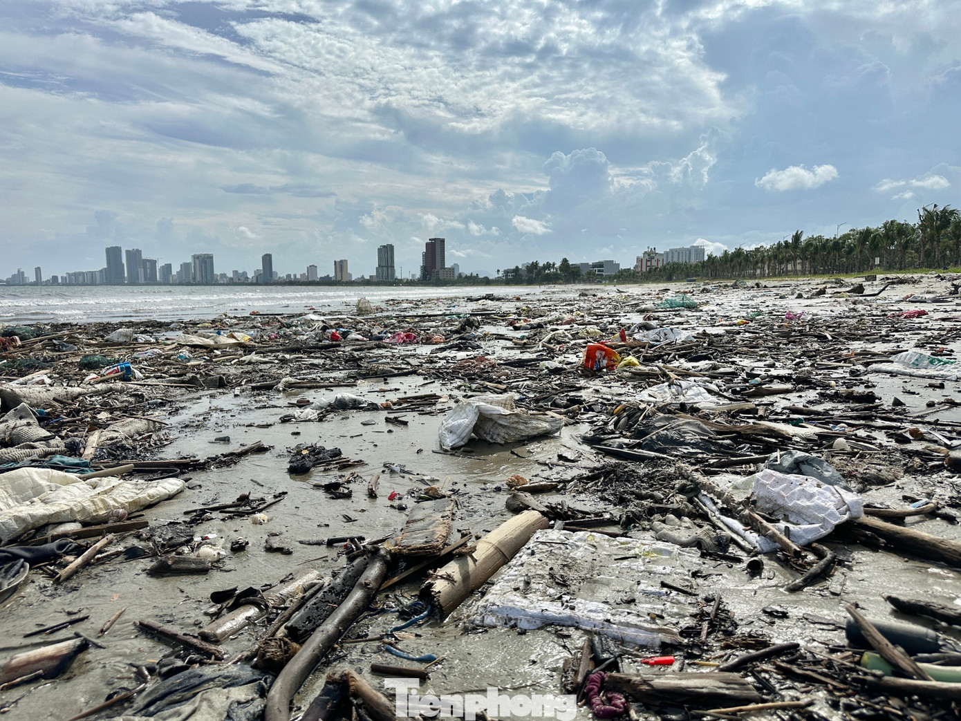 Rác thải ken đặc bãi biển Đà Nẵng sau bão- Ảnh 1.