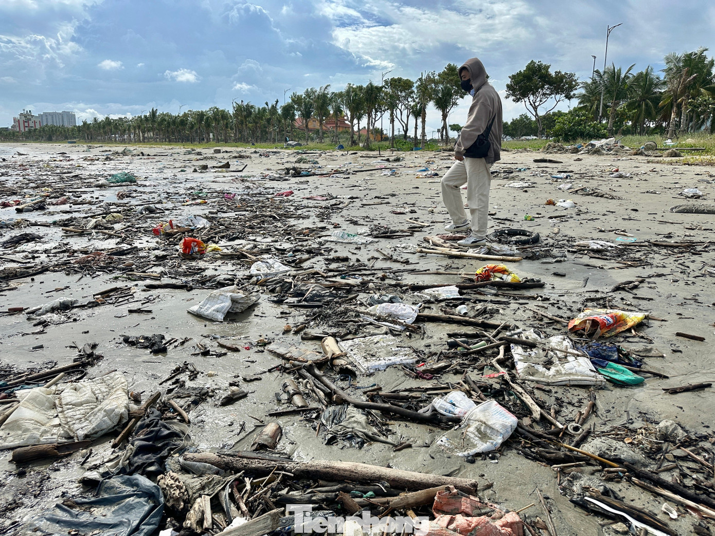 Rác thải ken đặc bãi biển Đà Nẵng sau bão- Ảnh 5.