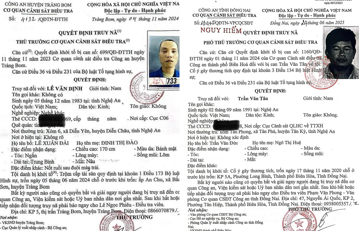 Truy n&atilde; Trần Văn T&acirc;n v&agrave; L&ecirc; Văn Định