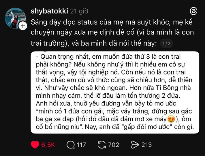 Nghe mẹ kể chuyện định đẻ cố con trai, ba n&oacute;i một c&acirc;u khiến t&ocirc;i bật kh&oacute;c: Đ&acirc;y mới l&agrave; người đ&agrave;n &ocirc;ng tử tế!- Ảnh 2.