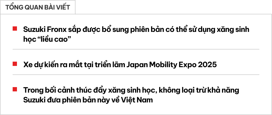 Suzuki Fronx bản này về Việt Nam thì không ngán E10: Sử dụng được cả xăng sinh học 'liều cao'- Ảnh 1.