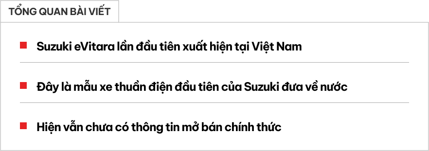 Suzuki eVitara bất ngờ xuất hiện tại Việt Nam: SUV thuần điện ngang cỡ VF 6, đi được tối đa 500km/lần sạc- Ảnh 1.