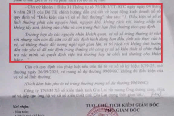 Vé số trúng 2 tỉ bị rách: Công ty XSKT Gia Lai trả lời chính thức- Ảnh 1. Vé số trúng 2 tỉ bị rách: Công ty XSKT Gia Lai trả lời chính thức- Ảnh 1.