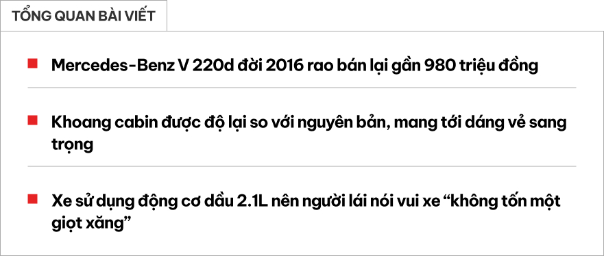 Giá chưa đến 1 tỷ đồng, chiếc Mercedes-Benz này rộng rãi như Carnival, có treo thích ứng nhưng chạy 'không tốn một giọt xăng'- Ảnh 1.