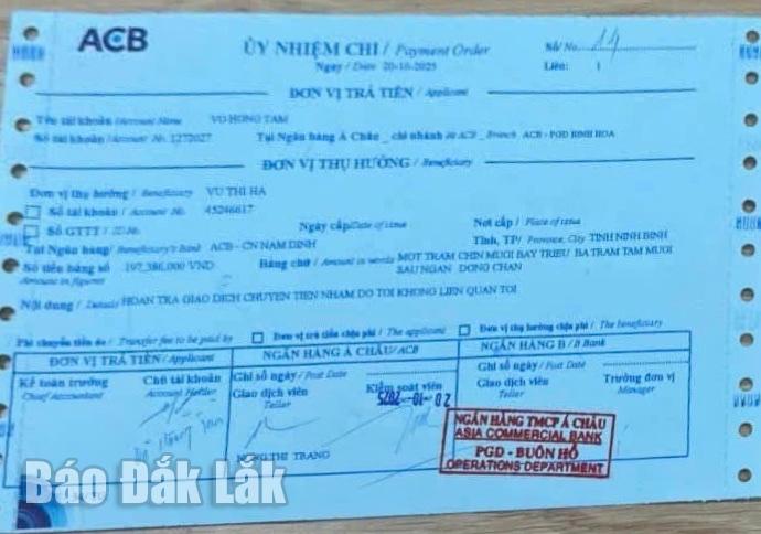 Chủ Tài Khoản Acb Chuyển Khoản Thành Công 193 Triệu Đồng Nhưng Không Liên Lạc Được Người Nhận: Công An Xã Nhanh Chóng Vào Cuộc- Ảnh 2. Chủ Tài Khoản Acb Chuyển Khoản Thành Công 193 Triệu Đồng Nhưng Không Liên Lạc Được Người Nhận: Công An Xã Nhanh Chóng Vào Cuộc- Ảnh 2.