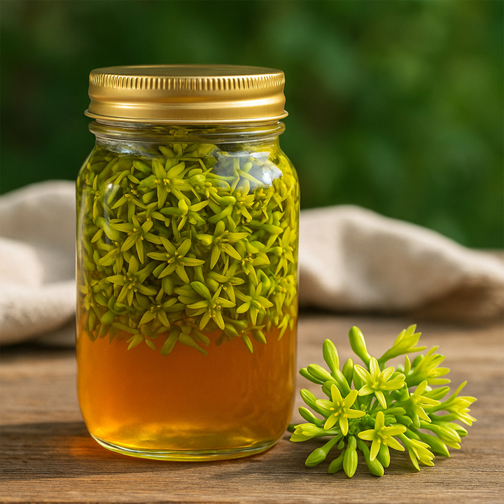 Cách ngâm hoa đu đủ đực với mật ong để trị ho, viêm họng- Ảnh 1.