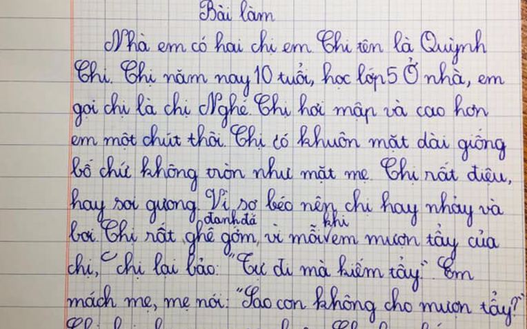 B&agrave;i văn tả chị g&aacute;i của học sinh tiểu học g&acirc;y b&atilde;o: "Chị rất gh&ecirc; gớm v&agrave; đanh đ&aacute;", c&ograve;n c&oacute; hẳn dẫn chứng mới đỉnh- Ảnh 1.