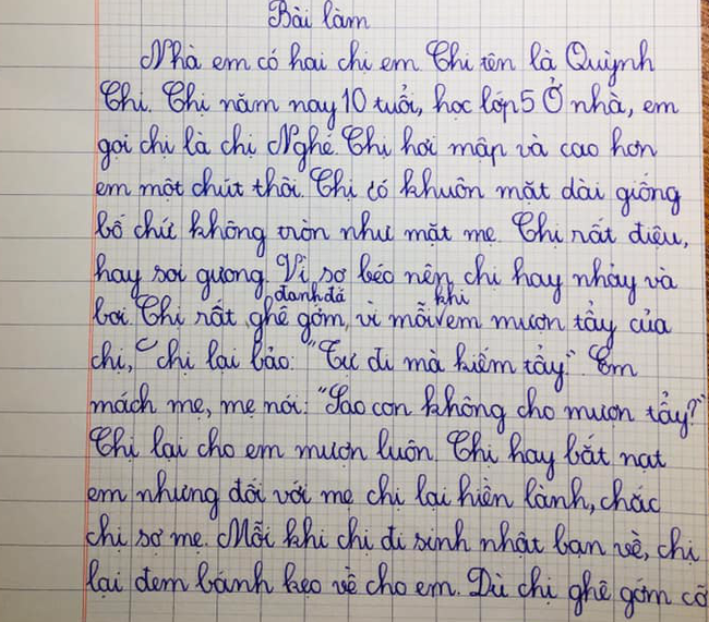 B&agrave;i văn tả chị g&aacute;i của học sinh tiểu học g&acirc;y b&atilde;o: "Chị rất gh&ecirc; gớm v&agrave; đanh đ&aacute;", c&ograve;n c&oacute; hẳn dẫn chứng mới đỉnh- Ảnh 2.