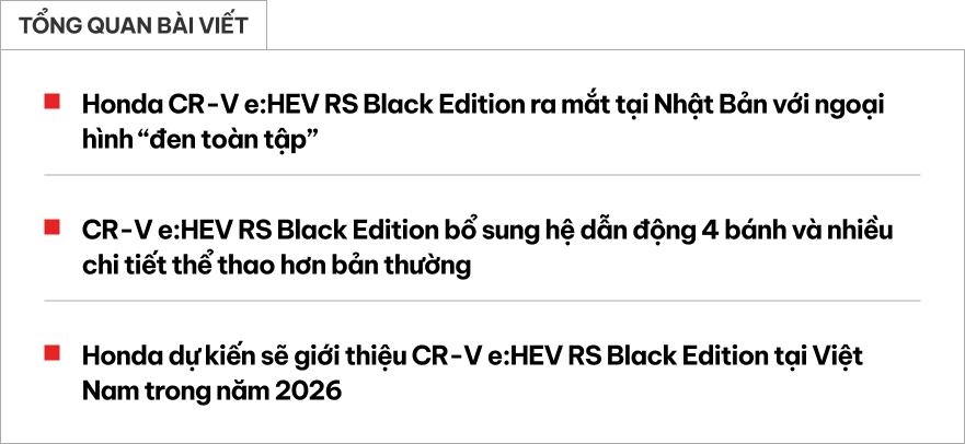 Sang tận Nhật Bản để xem Honda CR-V e:HEV RS Black Edition: Dự kiến ra mắt Việt Nam năm sau, t&acirc;n trang diện mạo, sang số dạng ph&iacute;m bấm, c&oacute; dẫn động 4 b&aacute;nh- Ảnh 1.