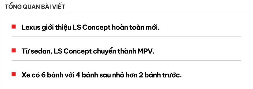 Nhìn tận mắt Lexus LS concept hoàn toàn mới: Từ sedan thành MPV 6 bánh 'cực dị' khi 4 bánh sau nhỏ hơn 2 bánh trước- Ảnh 1.