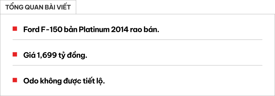 Ford F-150 2014 rao bán gần 1,7 tỷ đồng: Xe 11 năm giá hơn Ranger Raptor đời mới 400 triệu đồng nhưng máy khỏe hơn, nhiều tiện nghi- Ảnh 1.