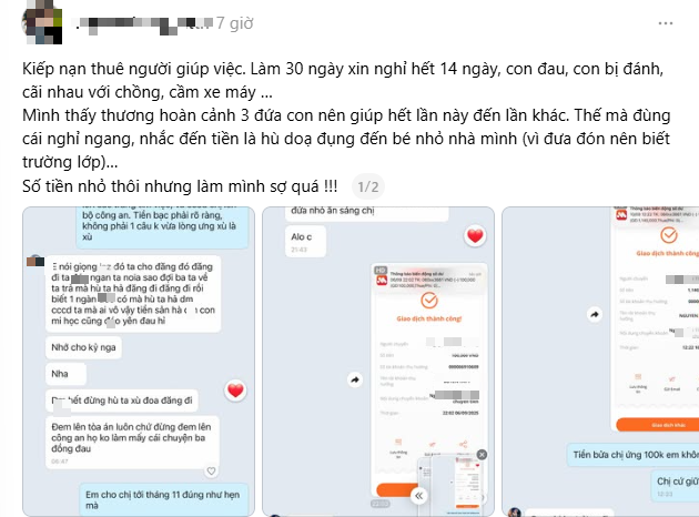 “Kiếp nạn” thuê người giúp việc dậy sóng MXH: Làm 30 ngày nghỉ 14 ngày, vay tiền không trả còn dọa hại con chủ nhà!- Ảnh 1.