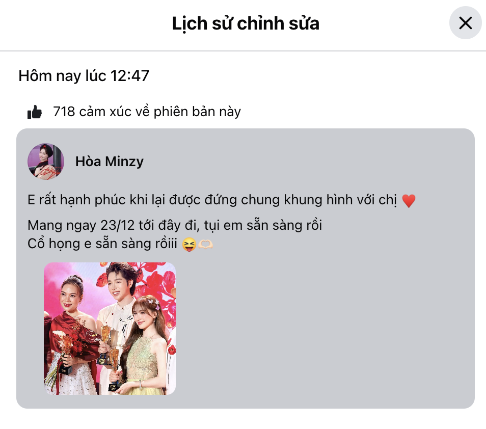 Hòa Minzy viết gì mà phải sửa gấp sau 3 phút đăng hình với Mỹ Tâm- Ảnh 3.