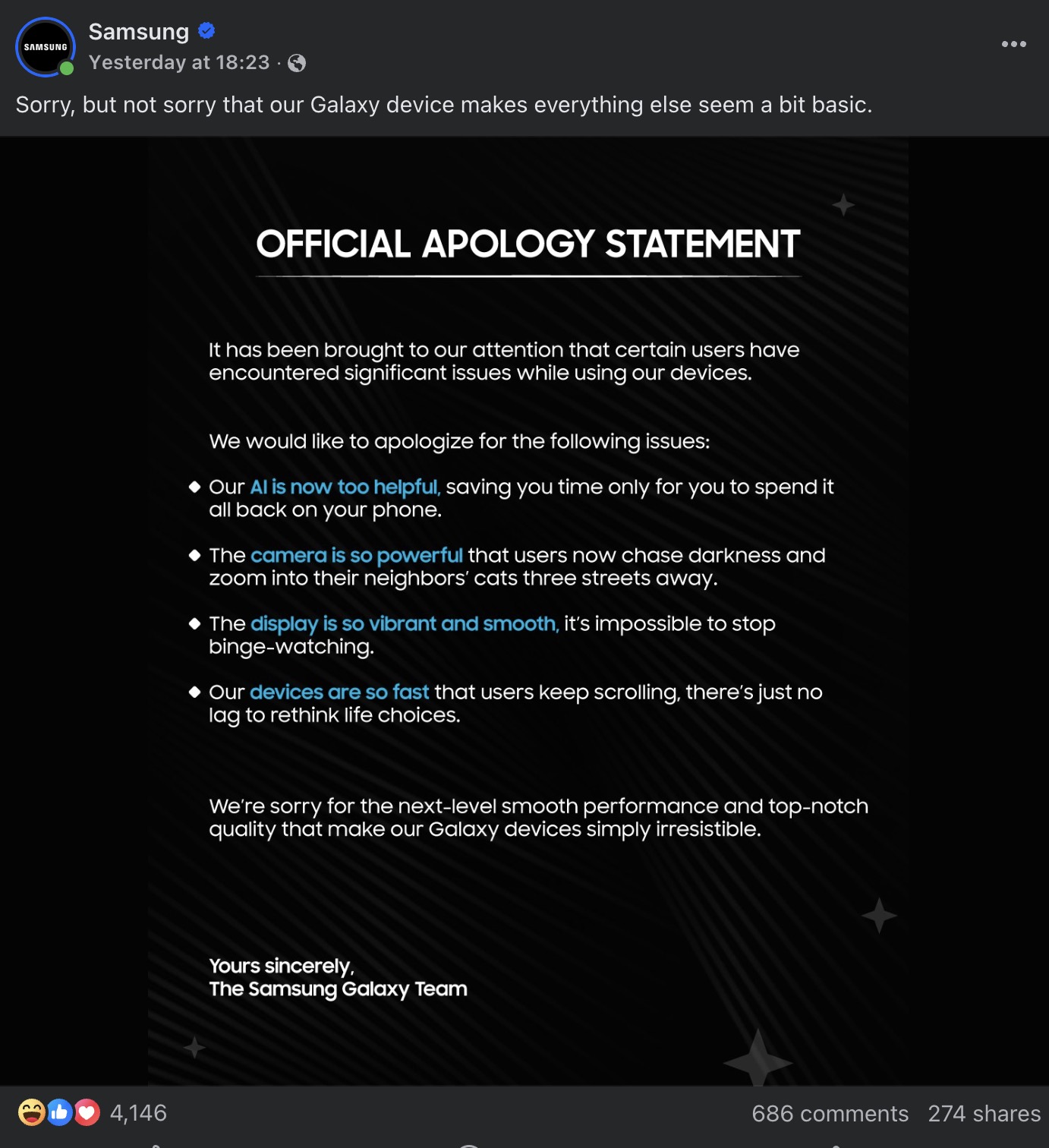 Samsung vừa mới phải đăng bài "xin lỗi" nhưng chỉ thấy người dùng vào "haha", chuyện gì đang xảy ra vậy?- Ảnh 1. Samsung vừa mới phải đăng bài "xin lỗi" nhưng chỉ thấy người dùng vào "haha", chuyện gì đang xảy ra vậy?- Ảnh 1.