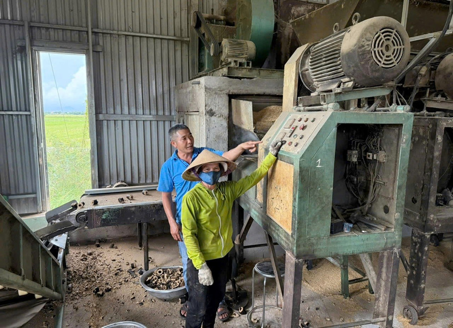 Dùng vỏ trấu chế biến ra củi, nông dân thu hàng trăm triệu đồng mỗi năm- Ảnh 1.