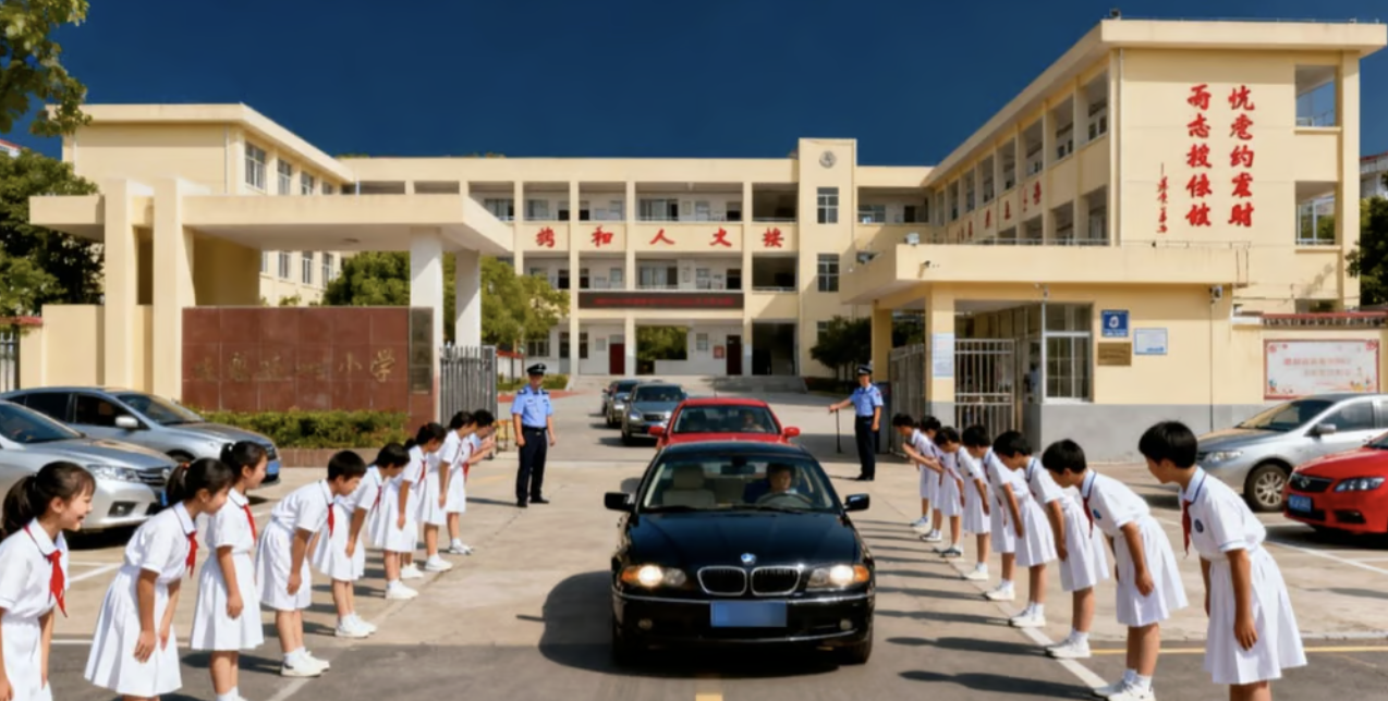 Học sinh đứng trong tiết trời lạnh cóng chào đón thầy cô ngồi trong ô tô ấm: Xứ tỷ dân dậy sóng phẫn nộ!- Ảnh 1.