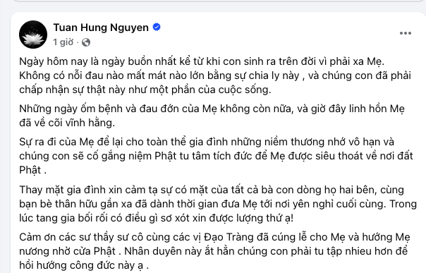 Tuấn Hưng nghẹn ngào: "Con sẽ niệm Phật, tu tâm tích đức để mẹ được siêu thoát"- Ảnh 2.