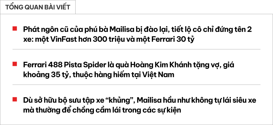 Sở hữu khối t&agrave;i sản ngh&igrave;n tỷ, 'ph&uacute; b&agrave;' Mailisa chỉ đứng t&ecirc;n 2 chiếc xe: Một chiếc 300 triệu v&agrave; một chiếc 30 tỷ- Ảnh 1.