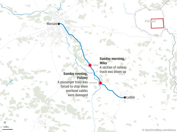 Ba Lan cáo buộc 'người Ukraine hợp tác với Moscow' đánh bom đường sắt - Nga nói 'có nhiệm vụ quan trọng hơn'- Ảnh 3. Ba Lan cáo buộc 'người Ukraine hợp tác với Moscow' đánh bom đường sắt - Nga nói 'có nhiệm vụ quan trọng hơn'- Ảnh 3.