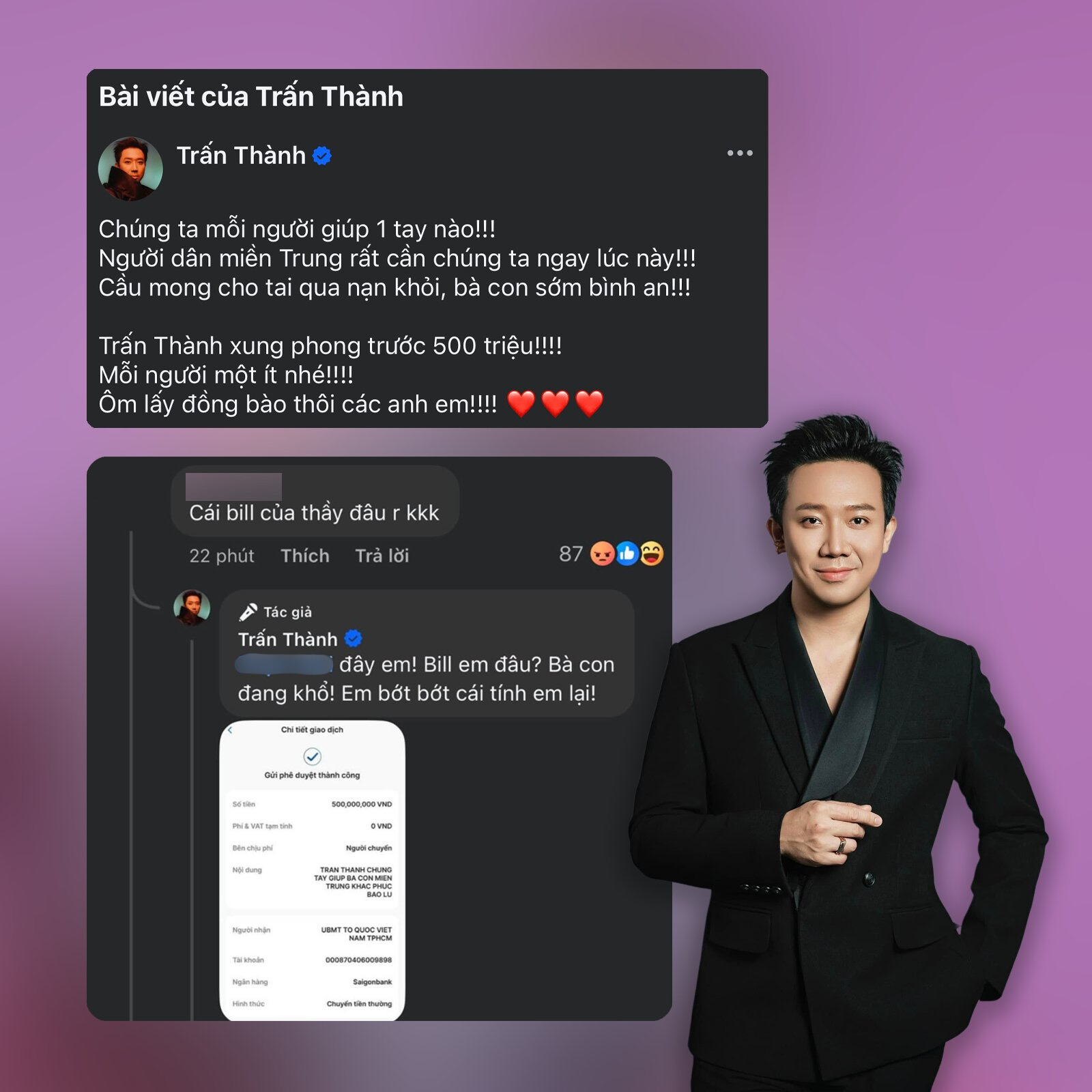 Bị mỉa mai hỏi bill từ thiện, Trấn Thành đáp trả gắt: "Bà con đang khổ, em bớt bớt cái tính lại!"- Ảnh 1. Bị mỉa mai hỏi bill từ thiện, Trấn Thành đáp trả gắt: "Bà con đang khổ, em bớt bớt cái tính lại!"- Ảnh 1.