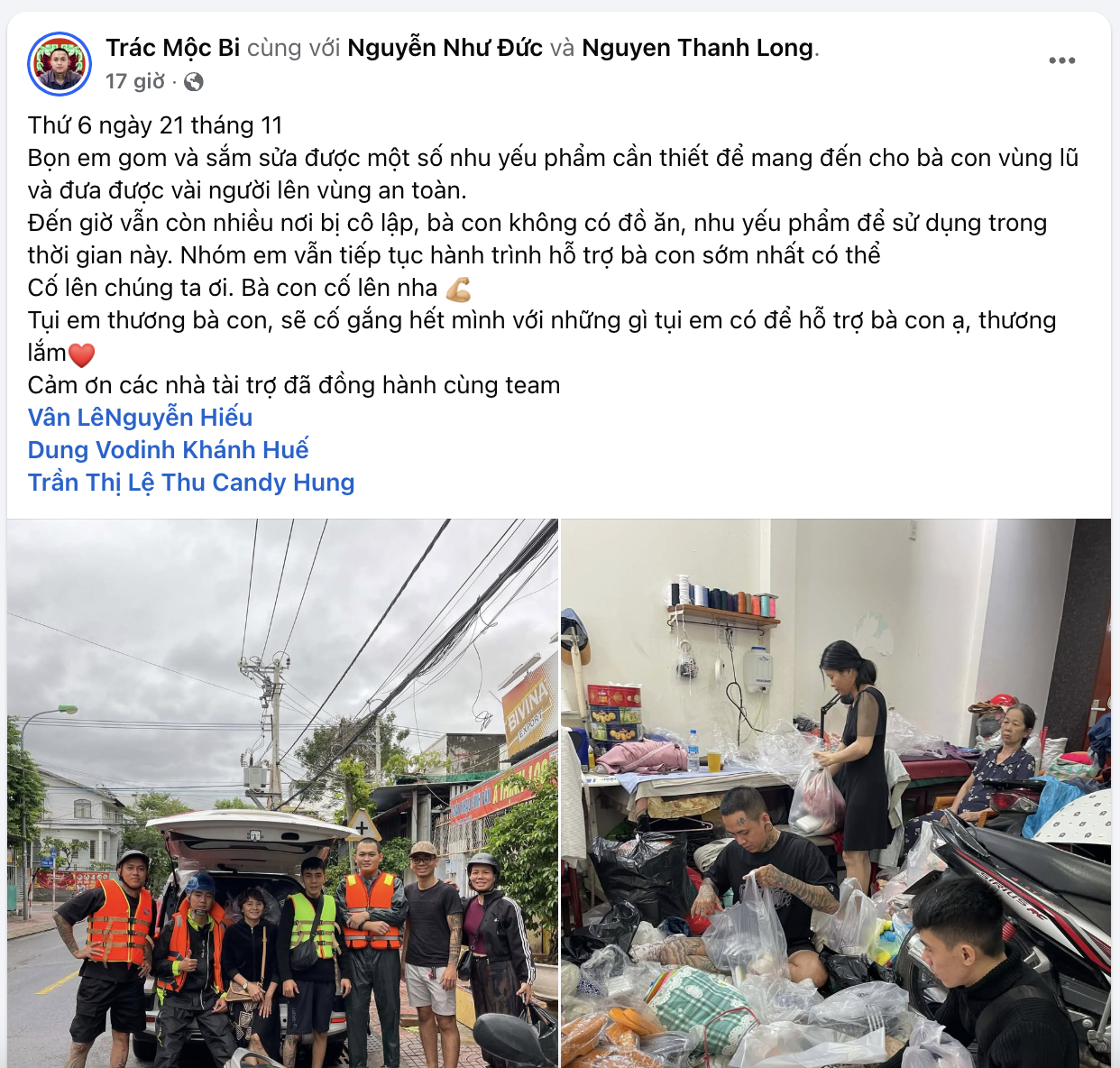 Người đàn ông xăm trổ kín mình và nhóm bạn "ngâm nước từ đêm tới sáng" để cứu trợ bà con vùng lũ- Ảnh 1.