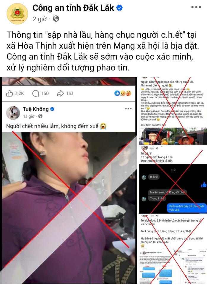 Công an tỉnh Đắk Lắk xử lý 52 tài khoản đăng tin sai sự thật về tình hình lũ lụt - Ảnh 2.