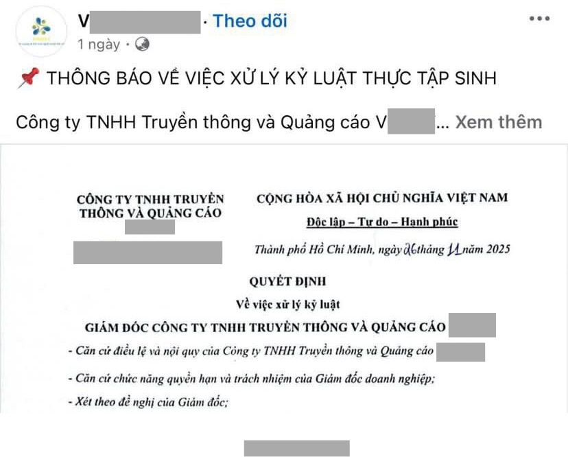 Đăng quyết định kỷ luật thực tập sinh lên mạng, chạy quảng cáo: Công ty nói lý do gì?- Ảnh 1. Đăng quyết định kỷ luật thực tập sinh lên mạng, chạy quảng cáo: Công ty nói lý do gì?- Ảnh 1.