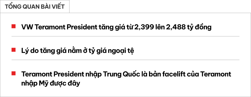 VW Teramont bản ‘Chủ tịch’ giá mới 2,488 tỷ đồng tại Việt Nam: Đắt gần bằng 2 chiếc Palisade cùng cỡ, lý do không đến từ trang bị- Ảnh 1. VW Teramont bản ‘Chủ tịch’ giá mới 2,488 tỷ đồng tại Việt Nam: Đắt gần bằng 2 chiếc Palisade cùng cỡ, lý do không đến từ trang bị- Ảnh 1.