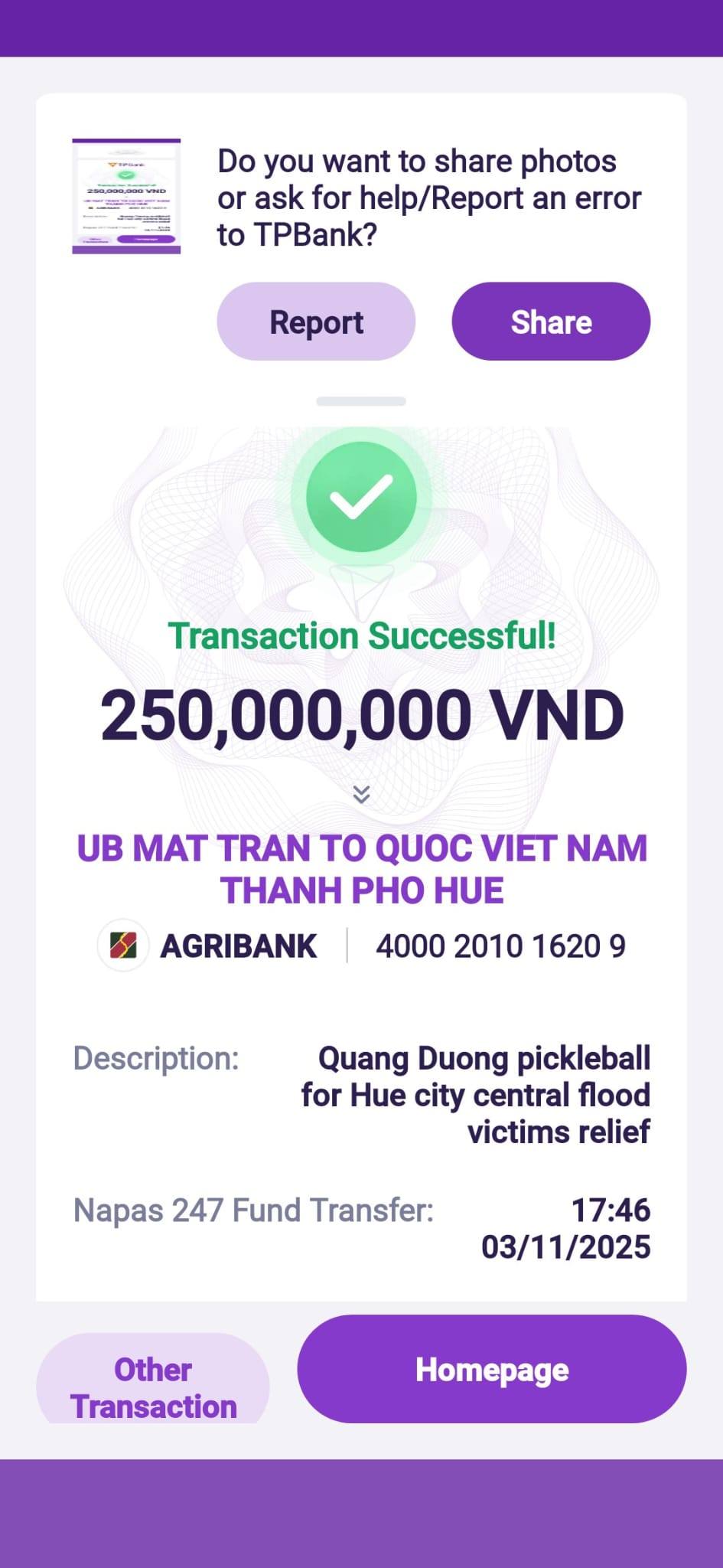 Quang Dương pickleball “chốt” hơn 800 triệu ủng hộ miền Trung lũ lụt, nhắn một lời giản dị khiến ai cũng xúc động- Ảnh 2. Quang Dương pickleball “chốt” hơn 800 triệu ủng hộ miền Trung lũ lụt, nhắn một lời giản dị khiến ai cũng xúc động- Ảnh 2.