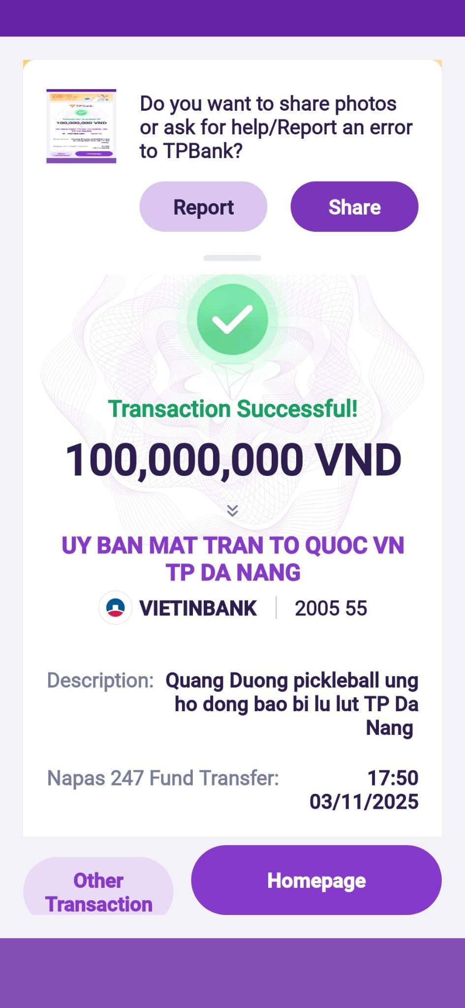 Quang Dương pickleball “chốt” hơn 800 triệu ủng hộ miền Trung lũ lụt, nhắn một lời giản dị khiến ai cũng xúc động- Ảnh 4. Quang Dương pickleball “chốt” hơn 800 triệu ủng hộ miền Trung lũ lụt, nhắn một lời giản dị khiến ai cũng xúc động- Ảnh 4.