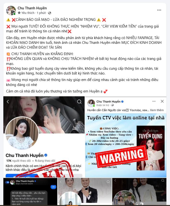 Mọi người chú ý, vợ Quang Hải cảnh báo lừa đảo nghiêm trọng- Ảnh 1.