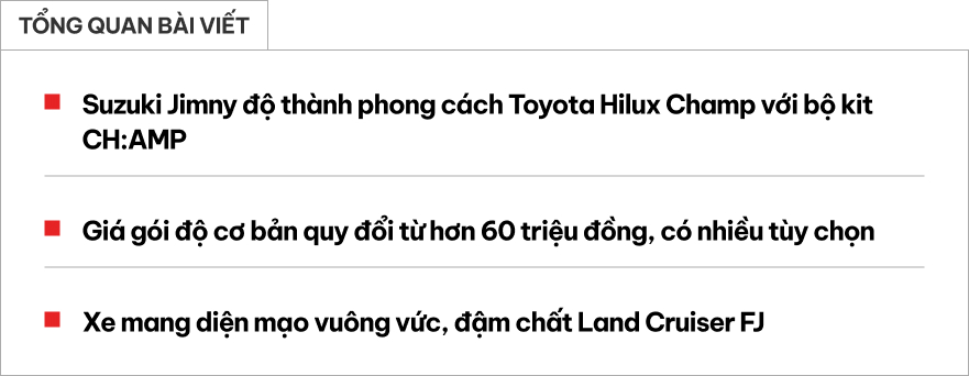 Cầm 100 triệu đồng tiền giảm giá Suzuki Jimny ‘chơi’ được gói độ độc đáo này: Có điểm giống Land Cruiser FJ vừa ra mắt, từng phần nhỏ có thể bán rời- Ảnh 1.