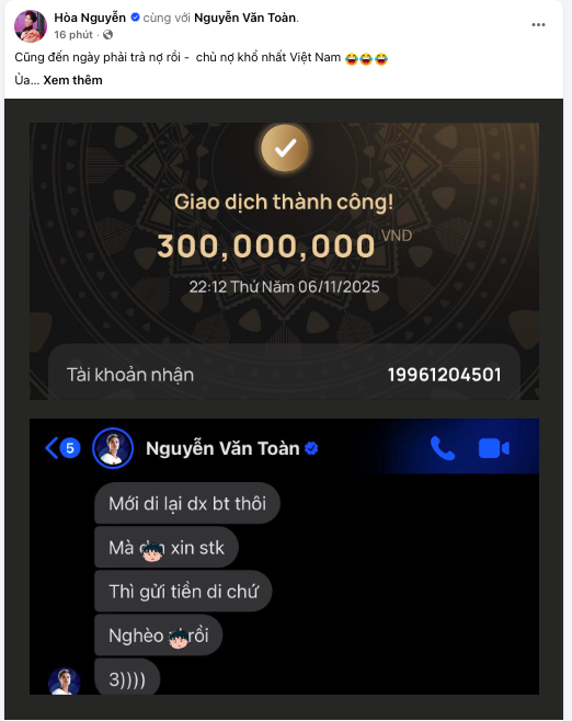 Hòa Minzy công khai tin nhắn của Văn Toàn, chuyển trả luôn 300 triệu- Ảnh 3.