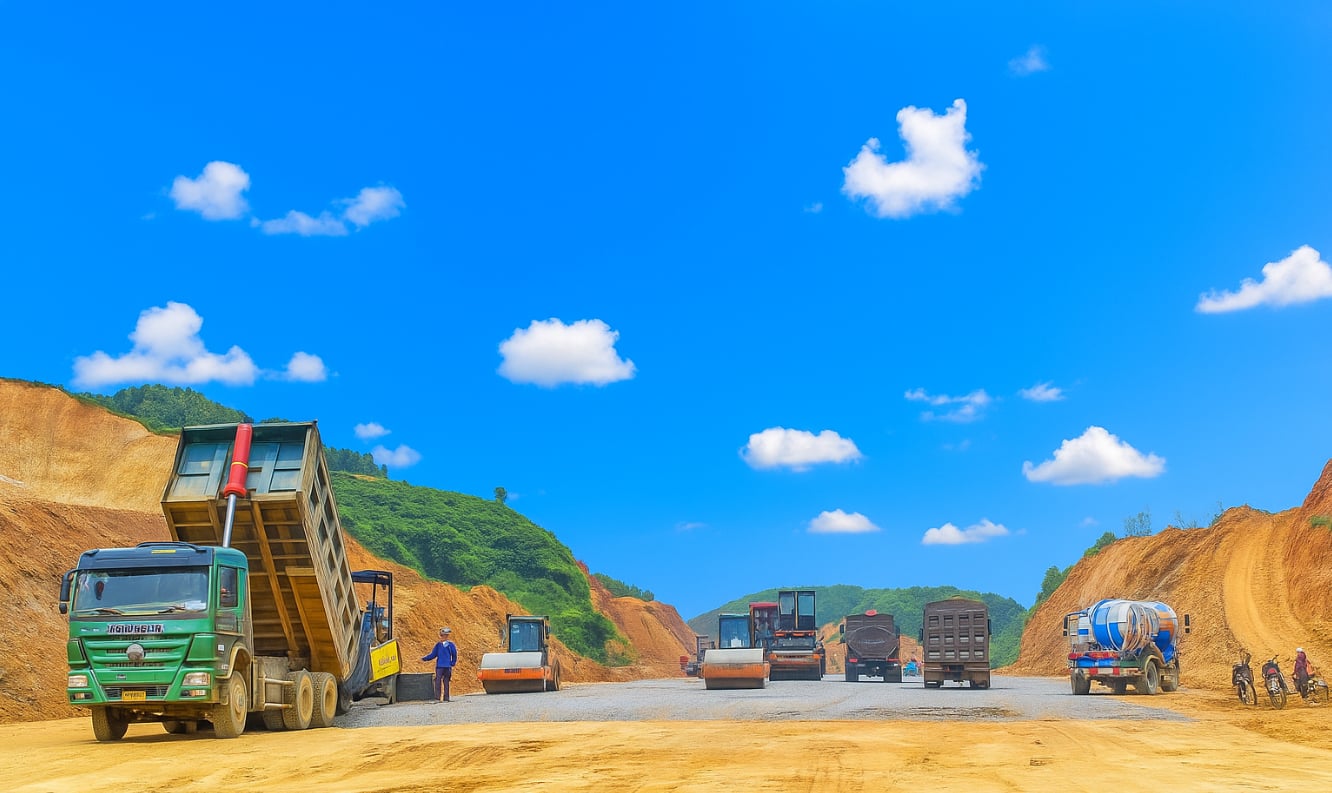 Gần 200 mũi thi công, hơn 1.600 công nhân và 1.400 máy móc đẩy nhanh tiến độ, quyết hoàn thành cao tốc 105km theo chỉ đạo của Thủ tướng- Ảnh 1.