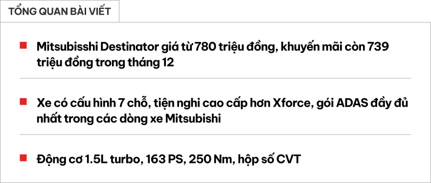 Mitsubishi Destinator ra mắt Việt Nam: Giá sau giảm từ 739 triệu đồng, 2 bản đều có ADAS, dễ thế chỗ Outlander cạnh tranh CX-5, Tucson- Ảnh 1.