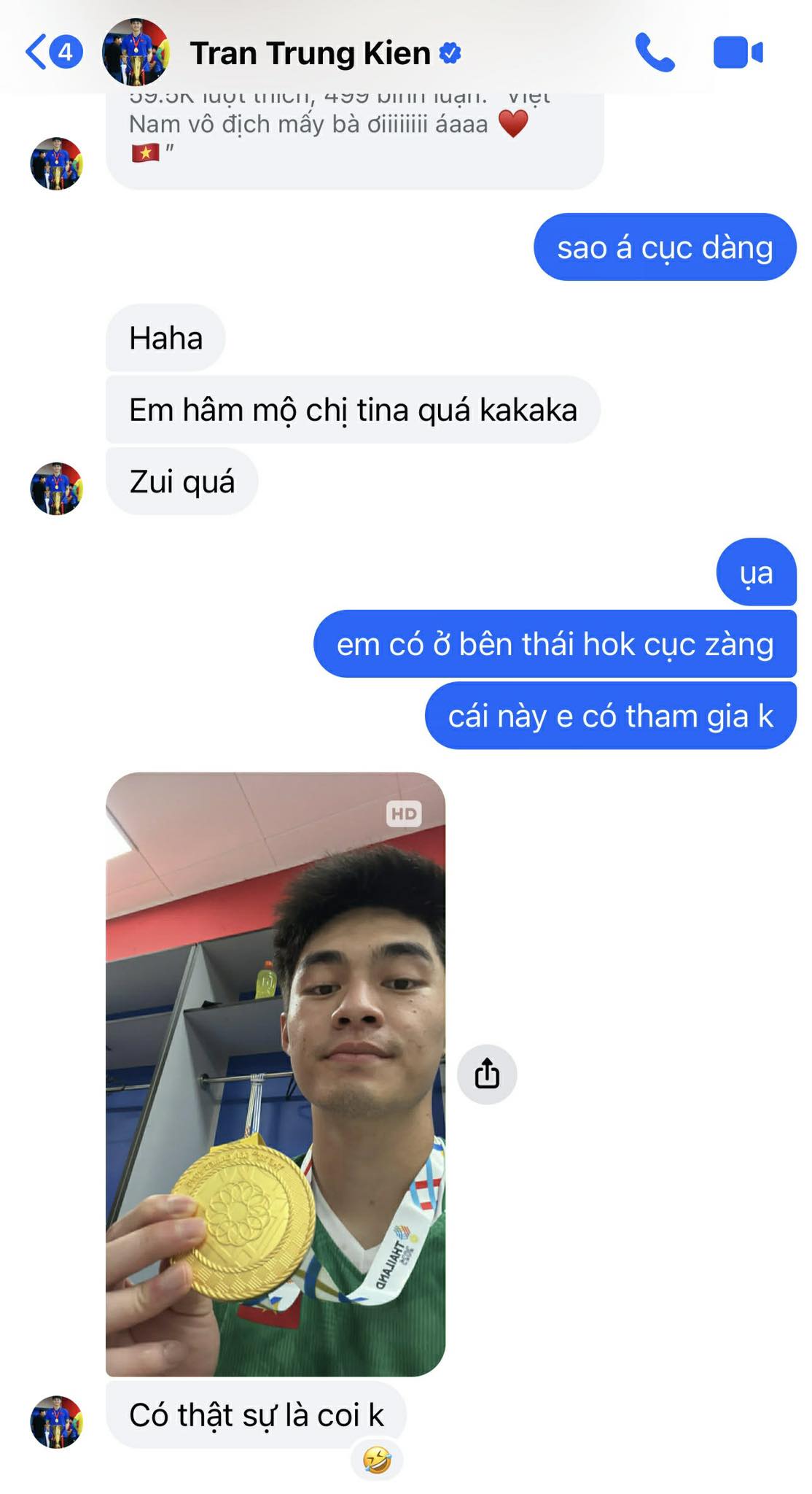 Tin nhắn gửi "cục z&agrave;ng" l&uacute;c 0 giờ thủ m&ocirc;n Trần Trung Ki&ecirc;n sau trận thắng Th&aacute;i Lan l&agrave;m lộ một chuyện hết hồn - Ảnh 1.