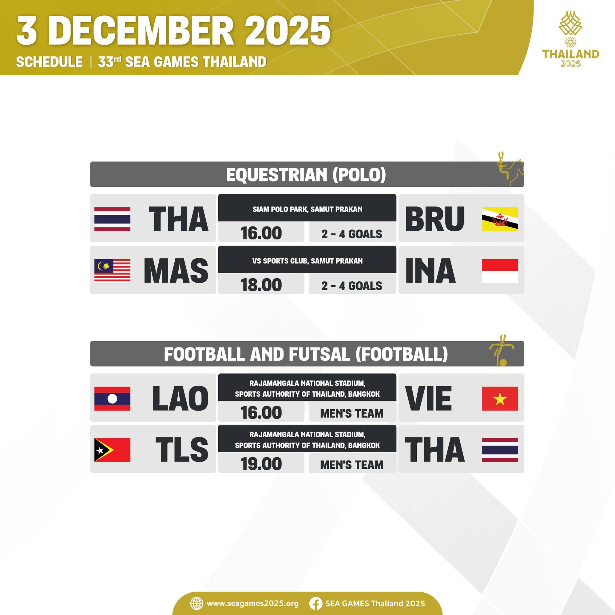 Lịch thi đấu SEA Games 33 ngày 3/12 mới nhất - Ảnh 1.