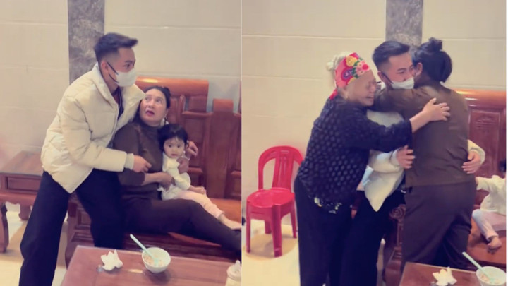 Clip mẹ bật kh&oacute;c khi con trai đi Nhật 4 năm bỗng về l&eacute;n &ocirc;m m&igrave;nh g&acirc;y x&uacute;c động- Ảnh 1.