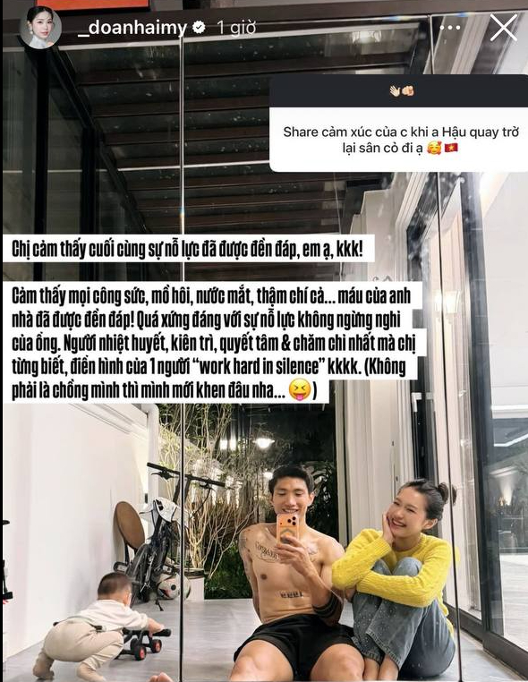 Tiểu thư Doãn Hải My bật chế độ "nịnh" chồng, nói gì khi Văn Hậu trở lại sau 2 năm vật lộn với chấn thương? - Ảnh 1.