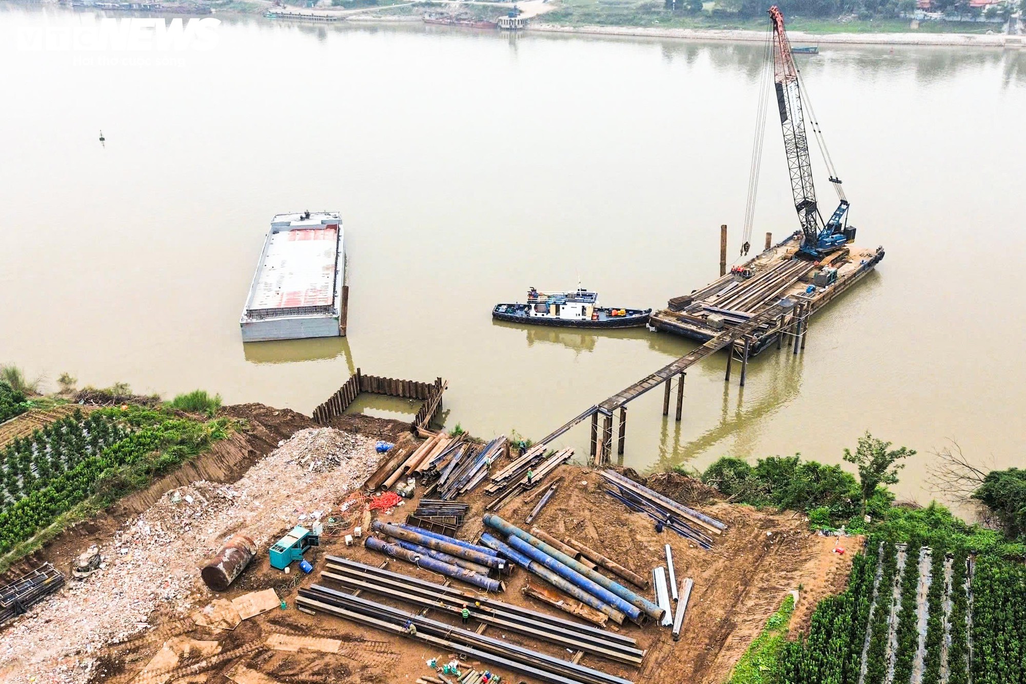 Cầu Mễ Sở: Thi công cầu 4 làn xe kết nối Hà Nội và Hưng Yên - Ảnh 2.