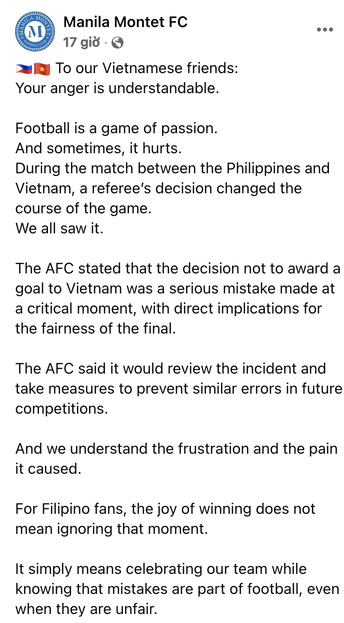 Đội b&oacute;ng Philippines gửi t&acirc;m thư khi trọng t&agrave;i "cướp trắng" b&agrave;n thắng của tuyển nữ Việt Nam ở chung kết SEA Games 33 - Ảnh 4.